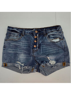 Encore Jeans Distressed Blue Button-Fly Denim Shorts Size 9 Juniors